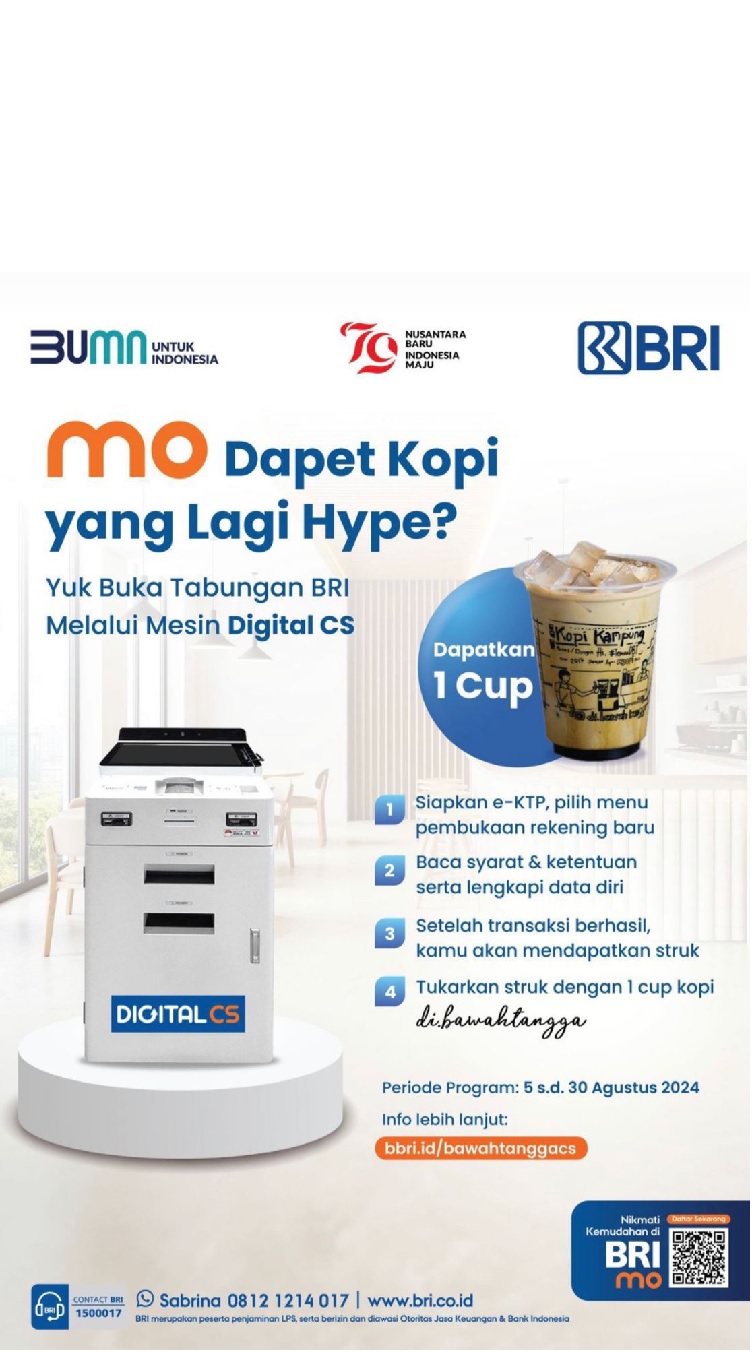 Dapatkan Kopi Kekinian Hanya dengan Buka Tabungan Lewat Digital CS BRI