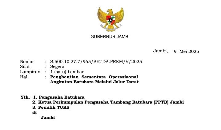 Lancarkan Pemberangkatan Haji,  Angkutan Batu Bara Jalur Darat Jambi Dihentikan Sementara