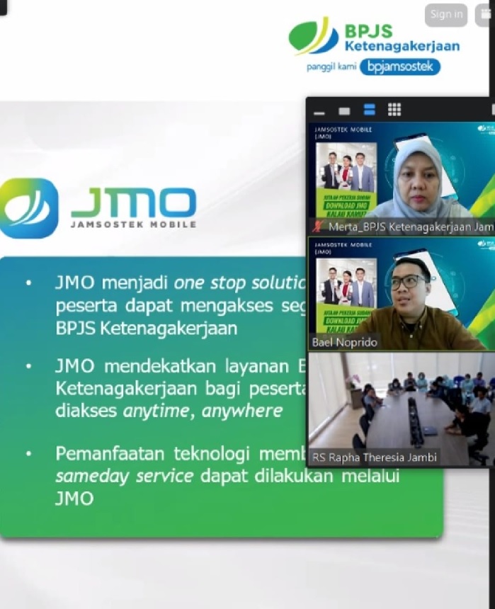 Sosialisasi Secara Online Pemanfaatan JMO Kepada Pegawai RS Rapha Theresia