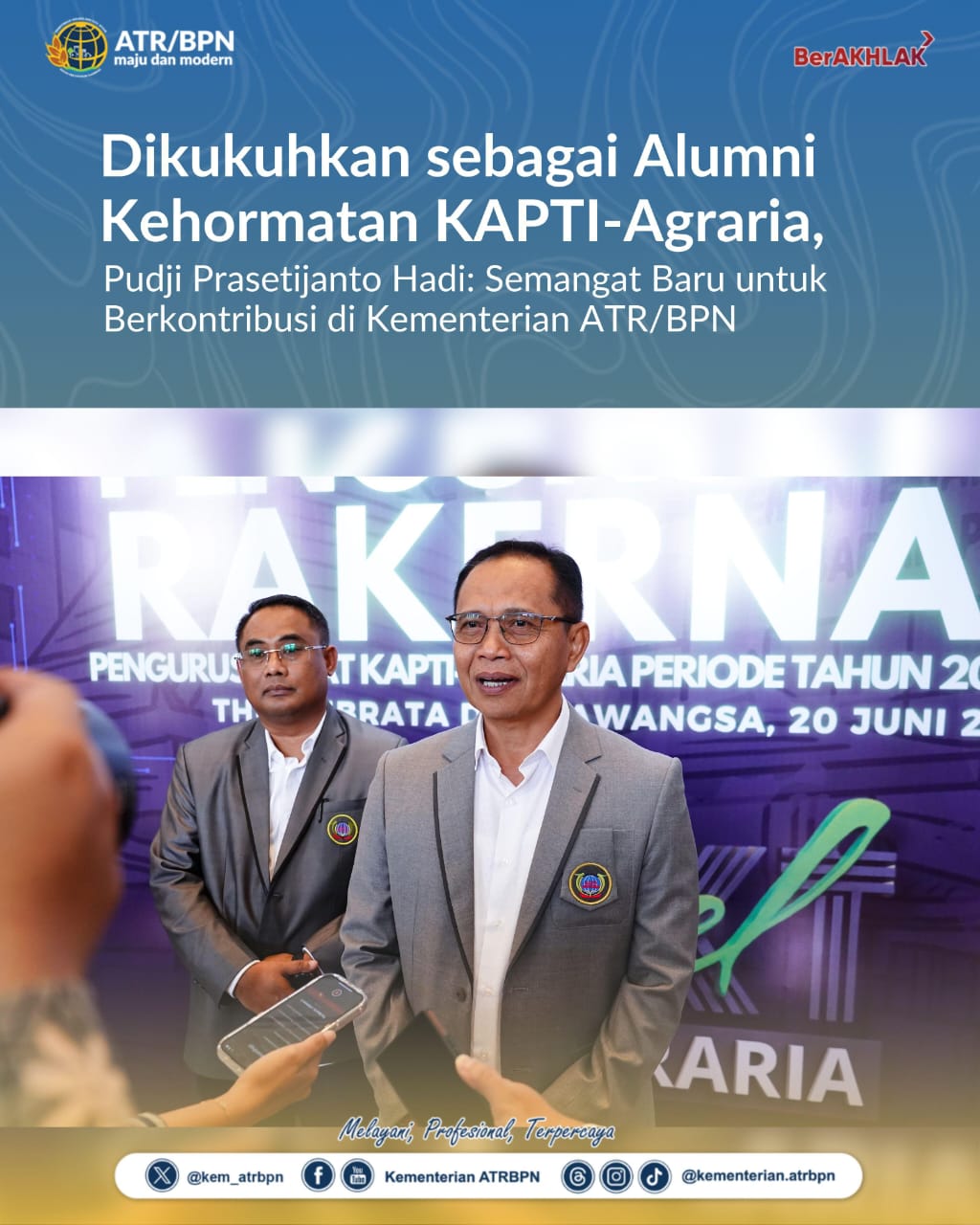 Dikukuhkan sebagai Alumni Kehormatan KAPTI-Agraria, Pudji Prasetijanto Hadi: Semangat Baru untuk Berkontribusi