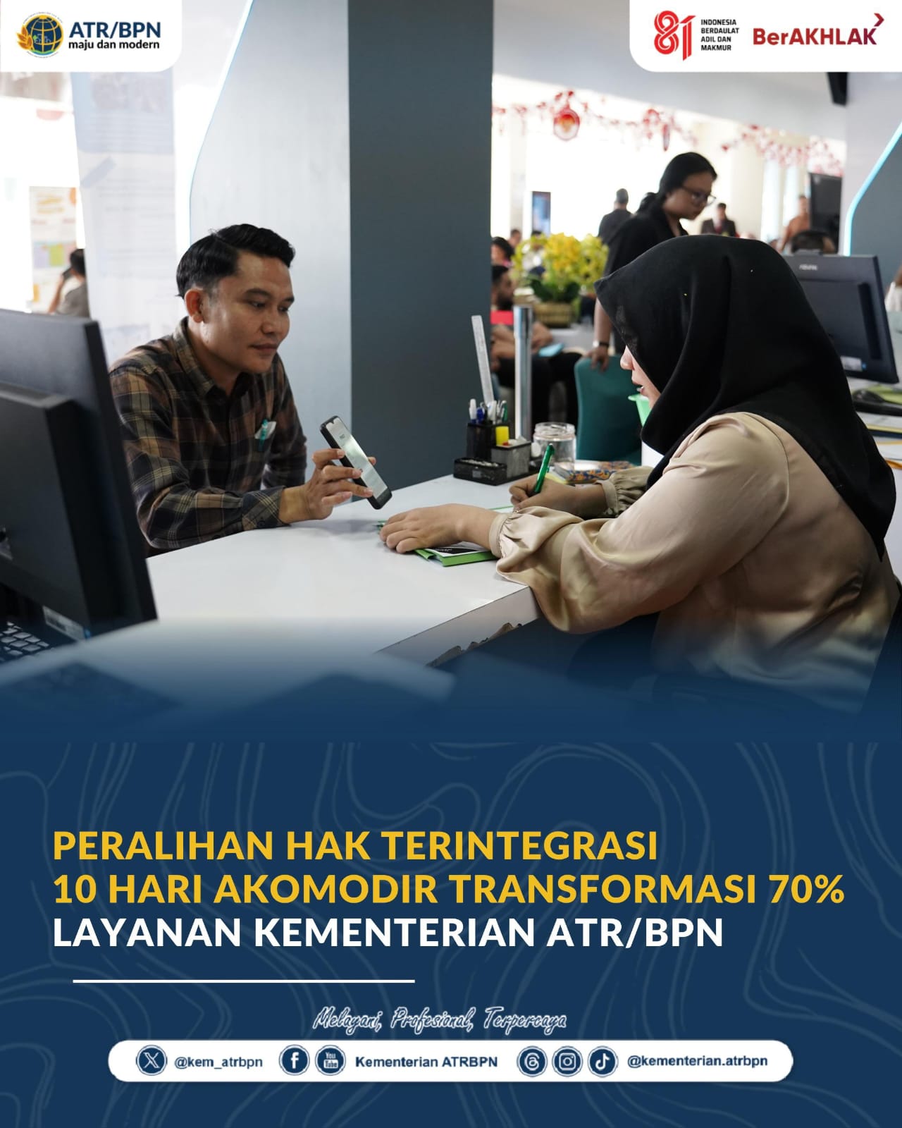 Peralihan Hak Terintegrasi 10 Hari Akomodir Transformasi 70% Layanan Kementerian ATR/BPN