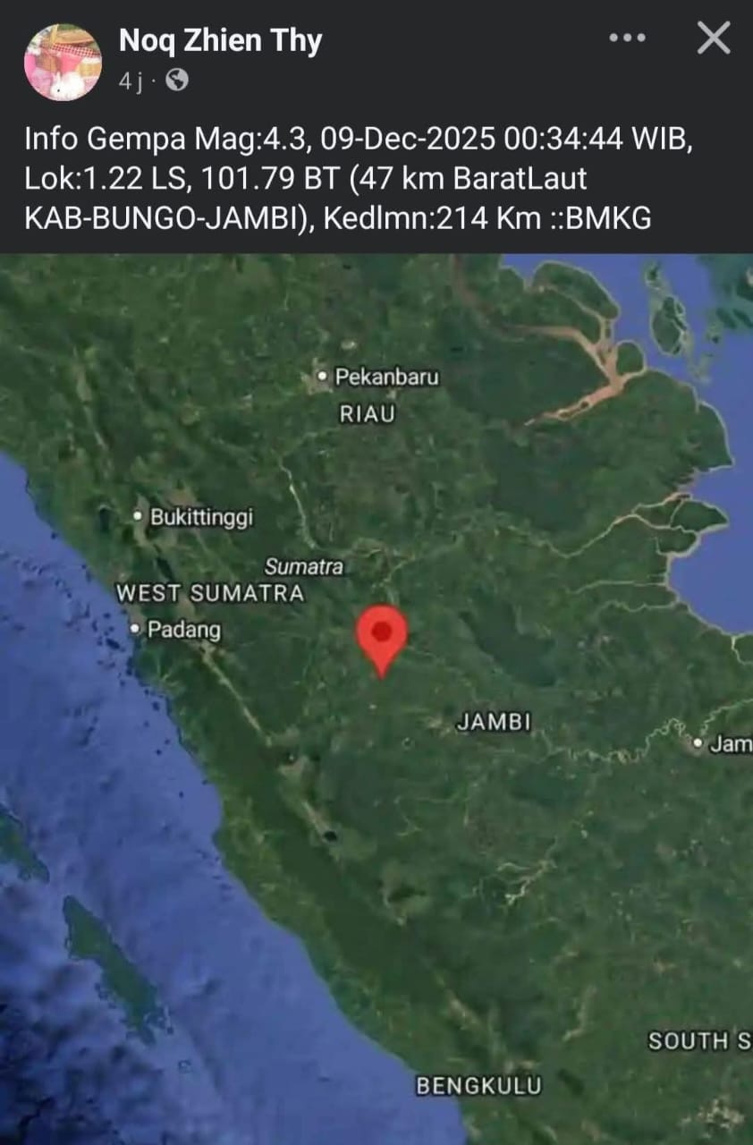 Bungo Diguncang Gempa Bumi Magnitudo 3,9, Ini Penjelasan BMKG