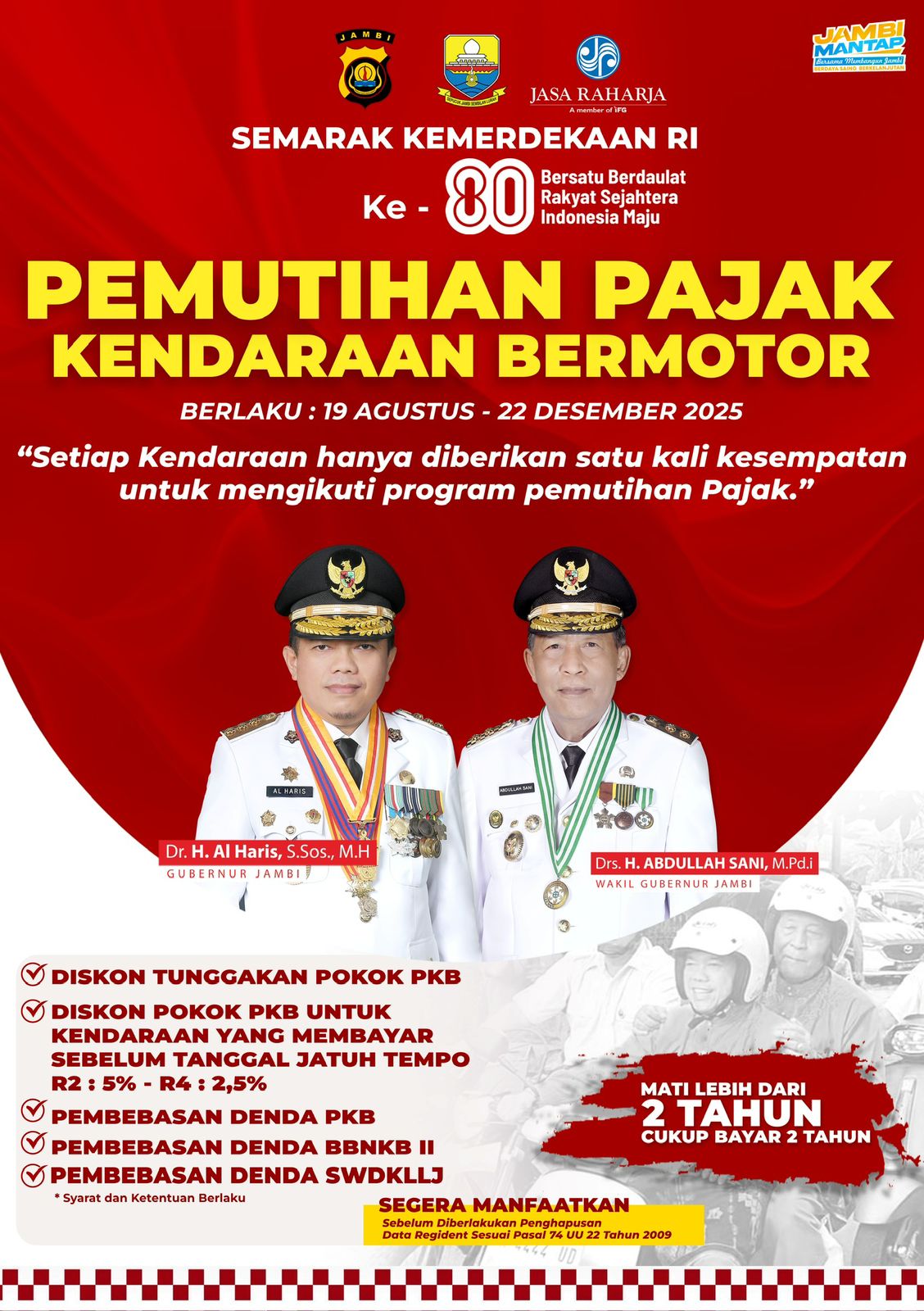 Pemprov Jambi Berikan Pemutihan Pajak Kendaraan Bermotor