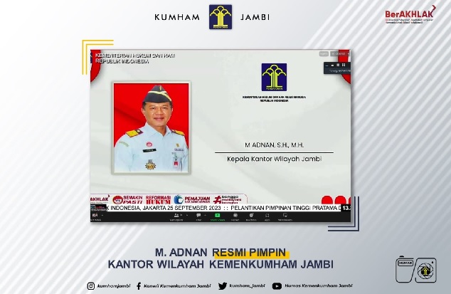 M. Adnan Resmi Pimpin Kantor Wilayah Kemenkumham Jambi