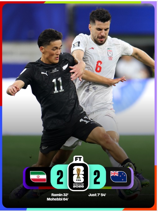 Sengit, Iran Ditahan Imbang Selandia Baru 2-2