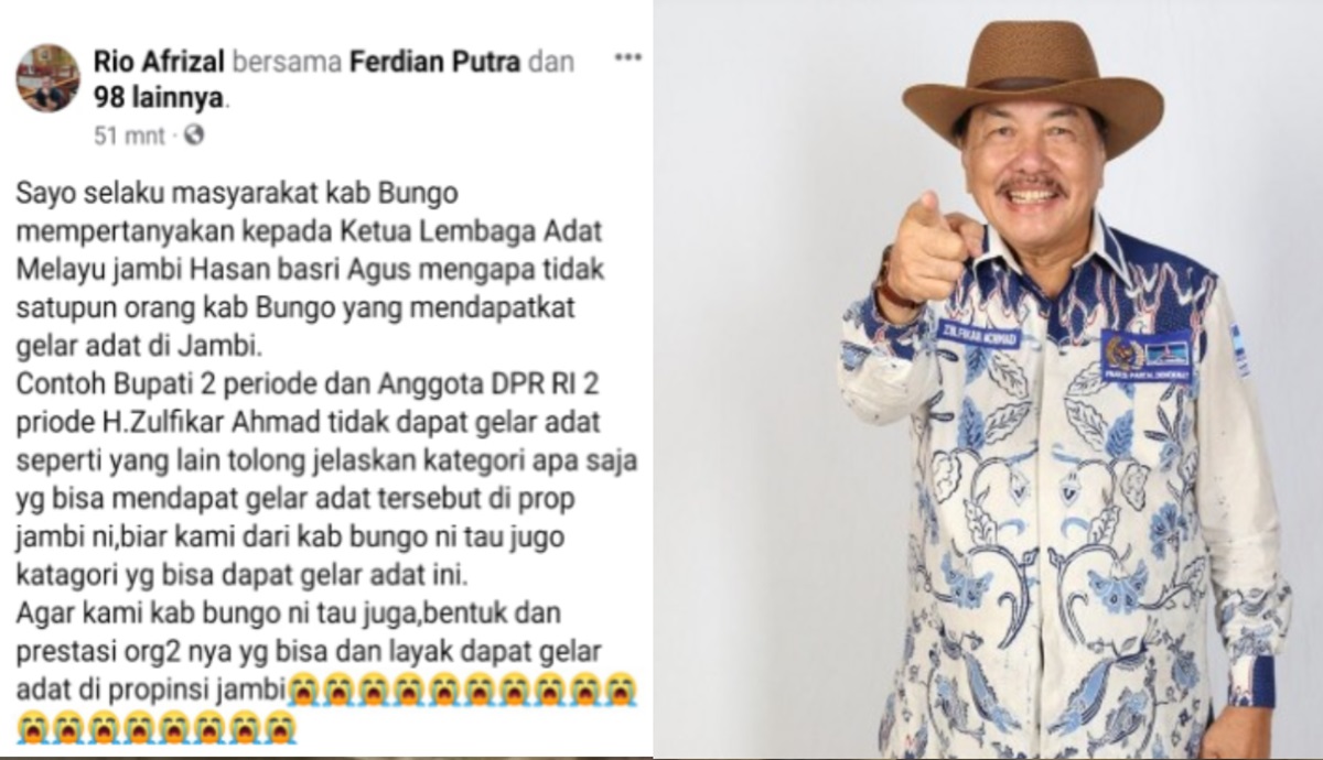 Netizen Riuh Tak Ada Tokoh Bungo yang Dapat Gelar Adat dari LAM Jambi