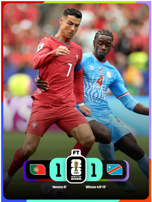 Ronaldo Mandul, Portugal Dipaksa Berbagi Poin dengan Kongo