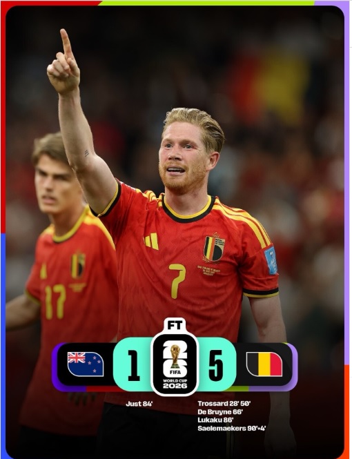 Bantai Selandia Baru 5-1, Belgia Juara Grup G