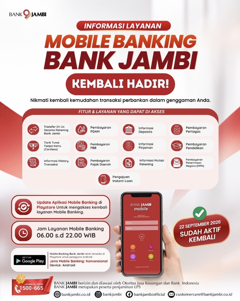 Mobile Banking Aktif Kembali, Bukti Komitmen Bank Jambi pada Keamanan, Literasi, & Kontinuitas Layanan Publik