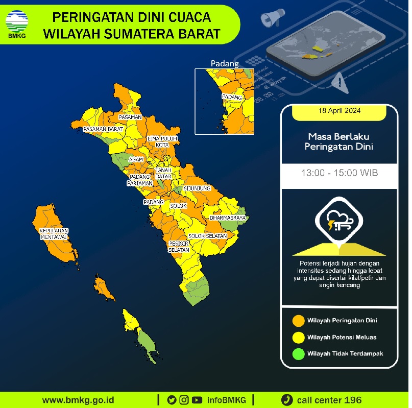 Bakal Hujan Lebat Disertai Petir, Ini Peringatan Dini Cuaca di 19 Daerah di Sumbar, Berikut Daftarnya