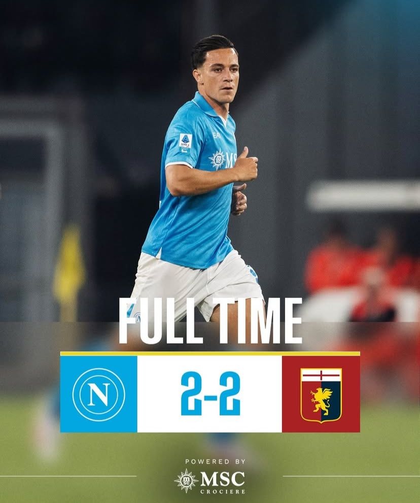 Napoli Ditahan Imbang Geona 2-2, Gagal Perlebar Jarak dari Inter Milan