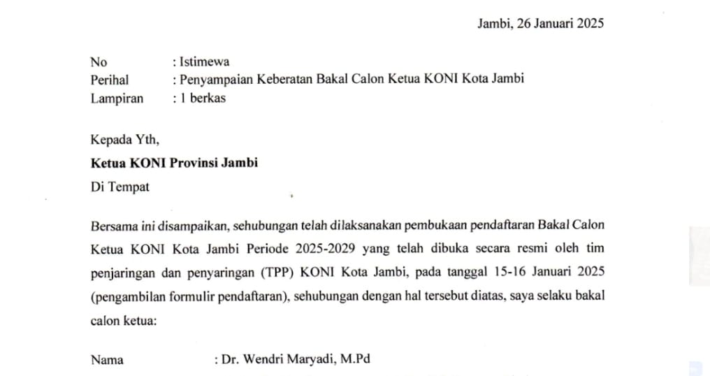 PARAH! Penjaringan Ketua KONI Kota Jambi Diduga Ada Kecurangan, Ini Terungkap dari Salah Satu Bakal Calon