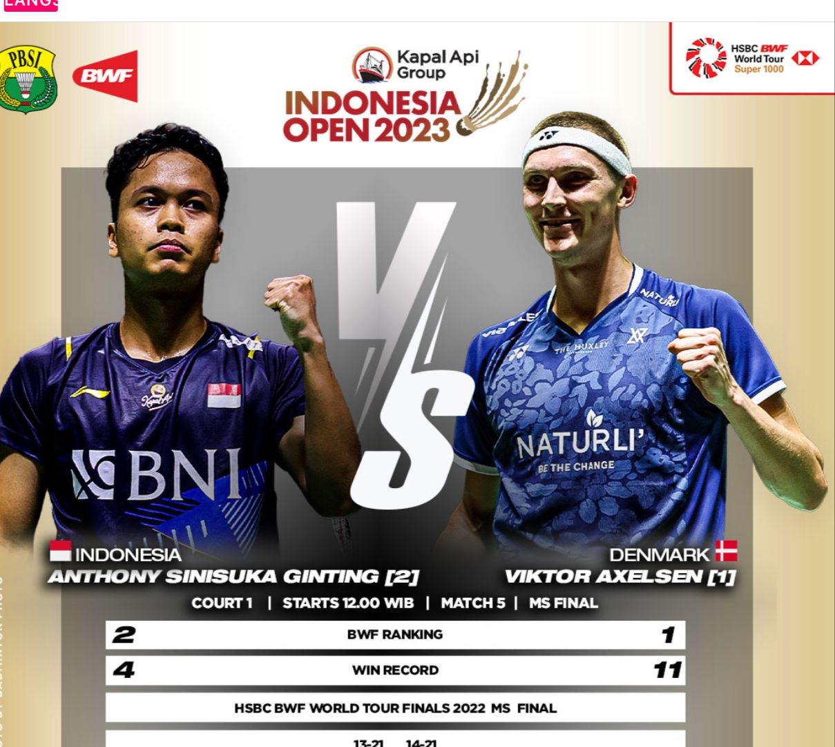  Anthony Ginting Tantang Viktor Axelsen di Partai Final Indonesia Open 2023