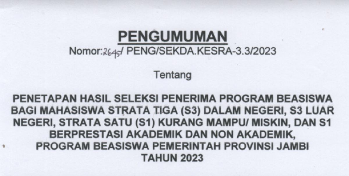 BREAKING NEWS! Ini Nama 373 Penerima Beasiswa S1 S3 Pemprov Jambi Tahun 2023