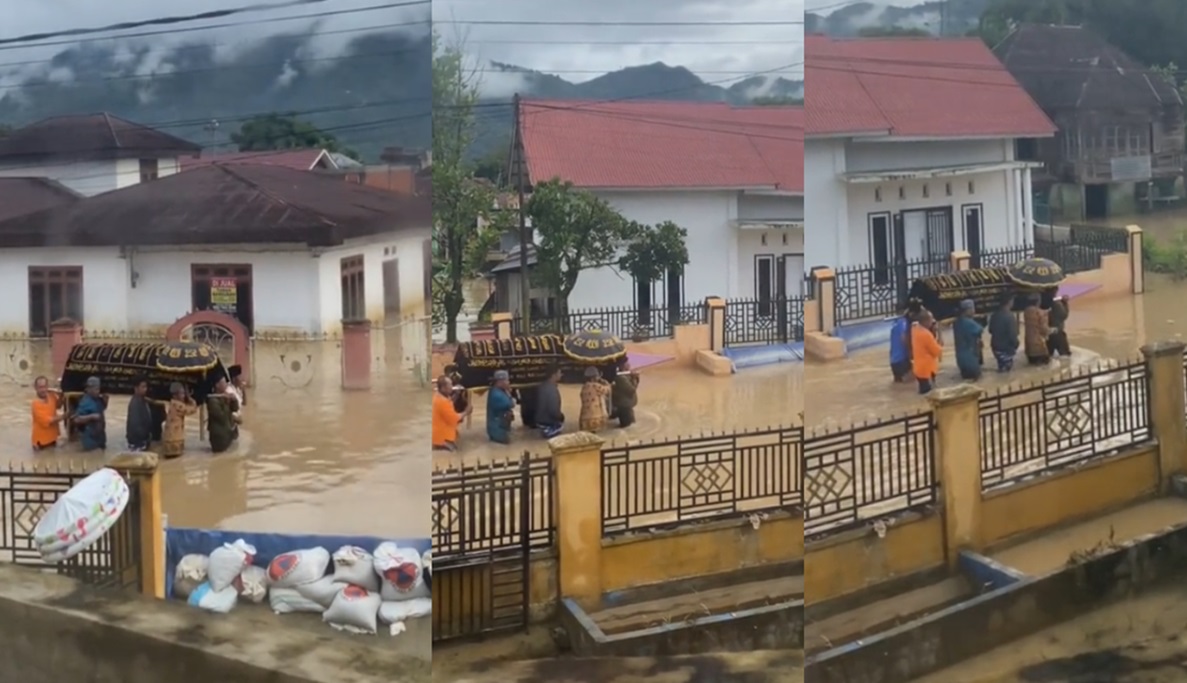Banjir di Kerinci Kian Menyayat Hati, Tandu Jenazah Terpaksa Digotong Dalam Genangan Air