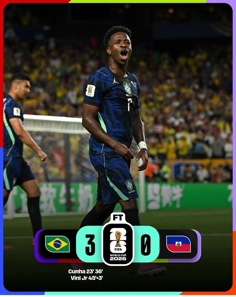 Brasil Bantai Haiti 3-0, Cunha Cetak Dua Gol