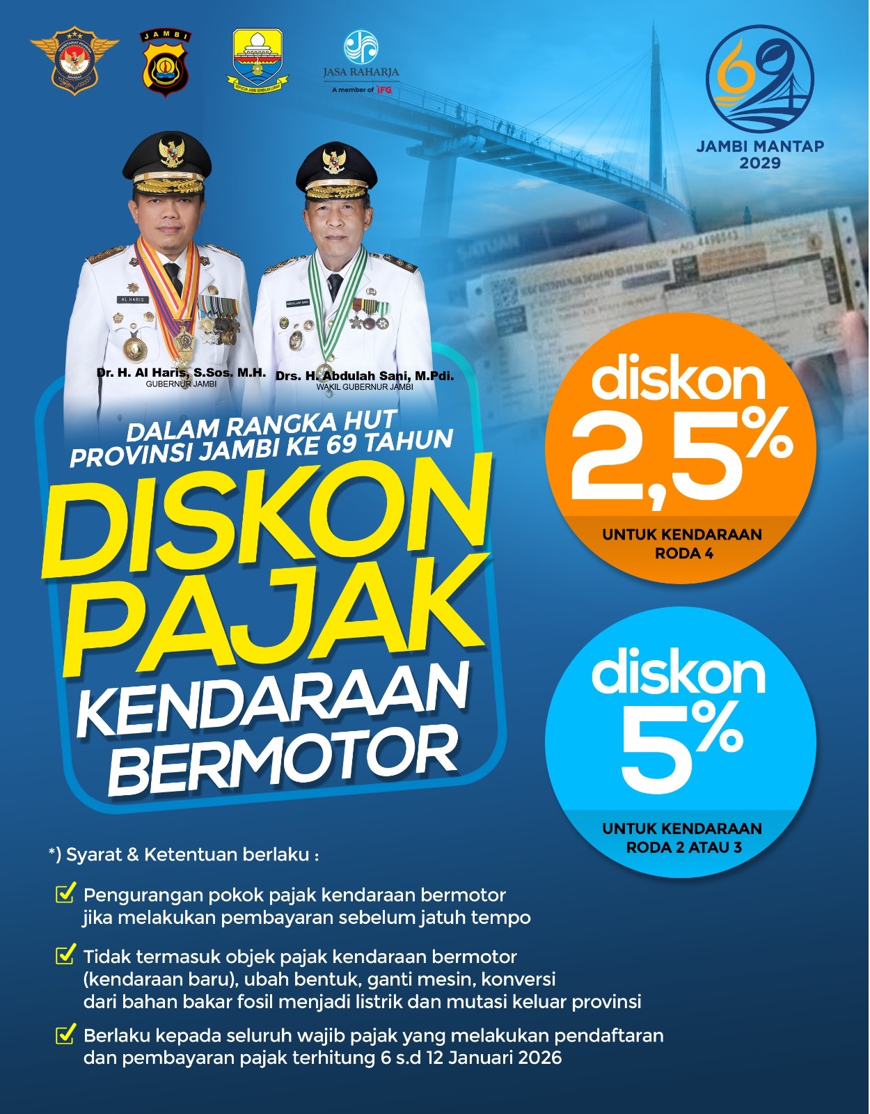 HUT Provinsi Jambi, Bayar Pajak Sebelum Jatuh Tempo Dapat Diskon