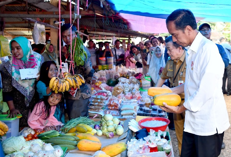 Berkunjung ke Tebo, Presiden Jokowi Cek Harga Sembako di Pasar Tanjung Bungur
