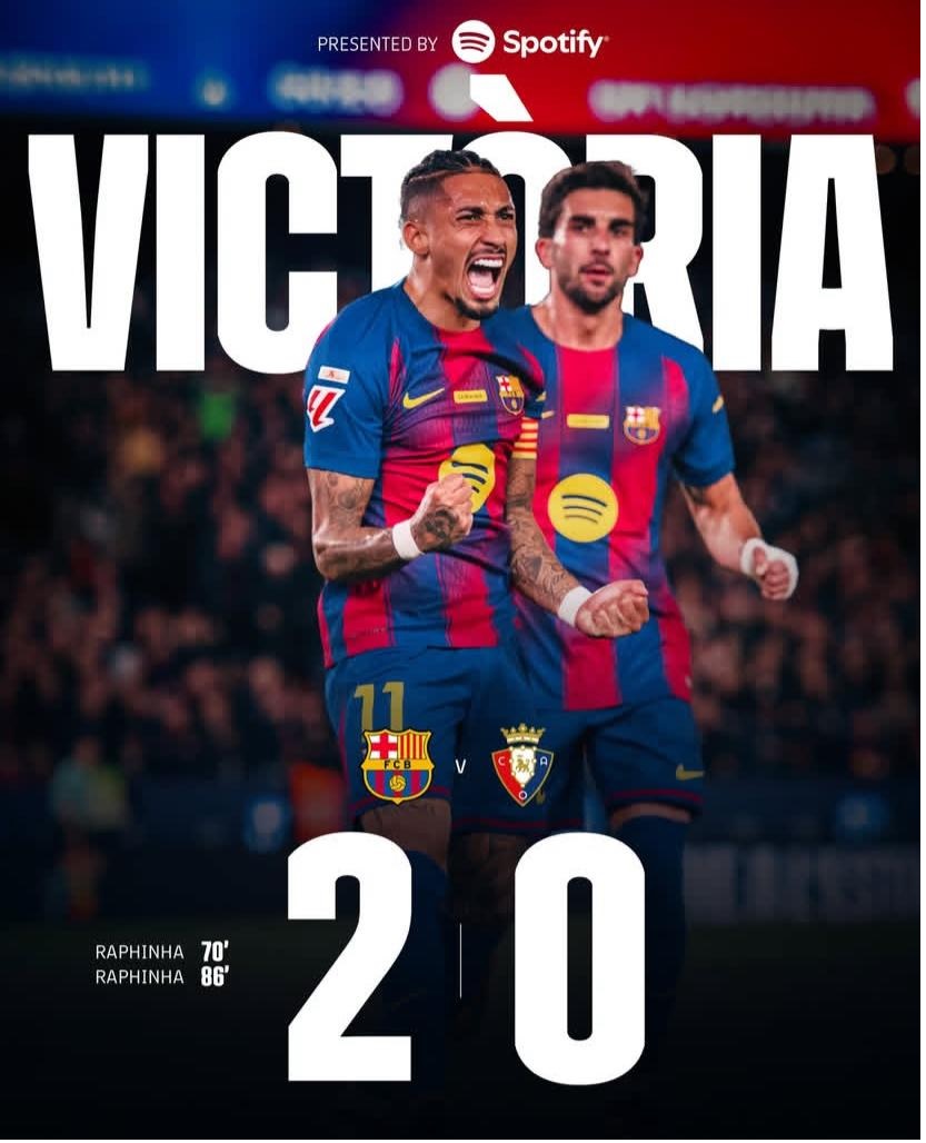 Barcelona Gebuk Osasuna 2-0, Raphinha Borong Gol