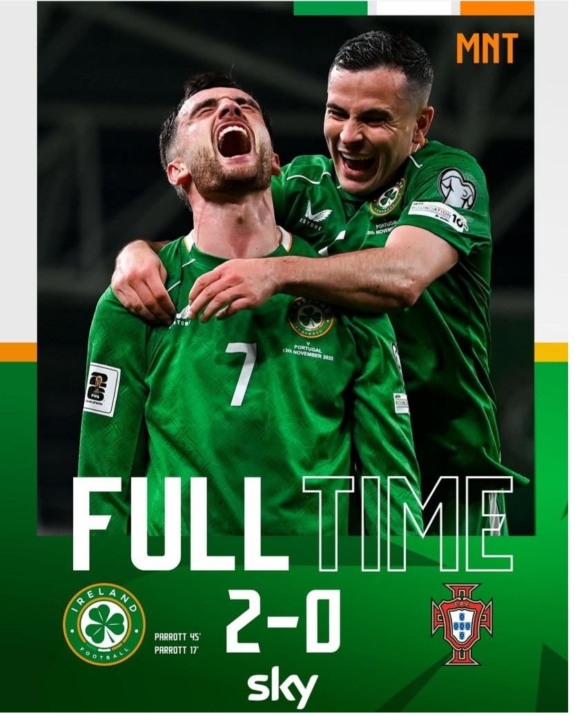 Irlandia Hajar Portugal 2-0, Cristiano Ronaldo Kartu Merah