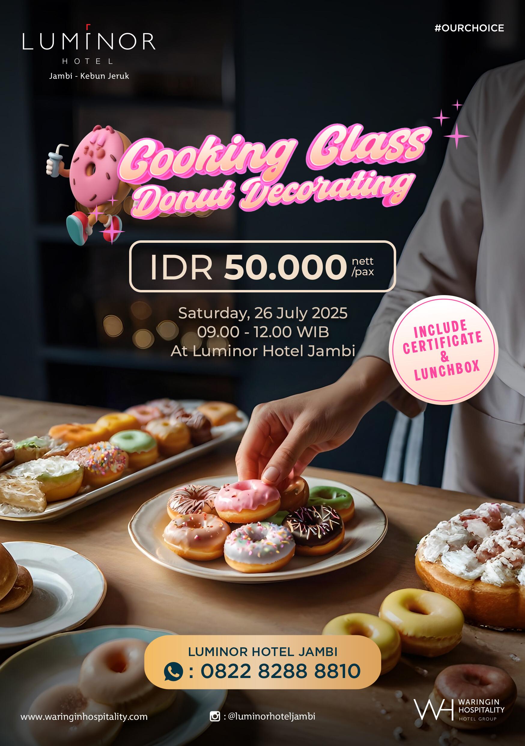 Belajar Hias Donat Bareng Anak di Luminor Hotel Jambi! Hanya Rp50.000, Sudah Termasuk Sertifikat & Lunchbox