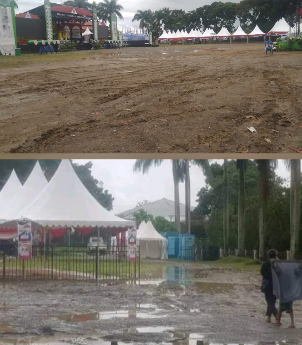 Arena MTQ Tingkat Provinsi Jambi di Sungai Penuh Becek dan Tergenang, Warga Minta Ditimbun Koral