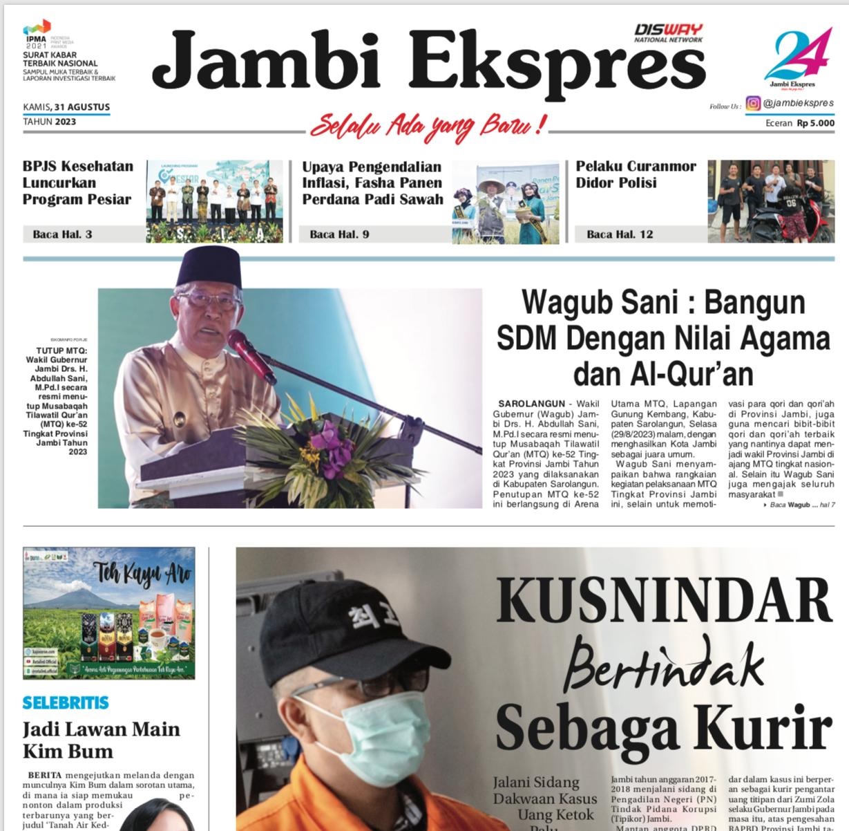 Koran Jambi Ekspres, Kamis 31 Agustus 2023