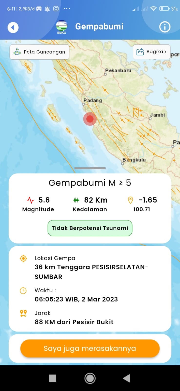 BREAKING NEWS: Gempa di Kerinci dan Sungai Penuh Warga Keluar Rumah