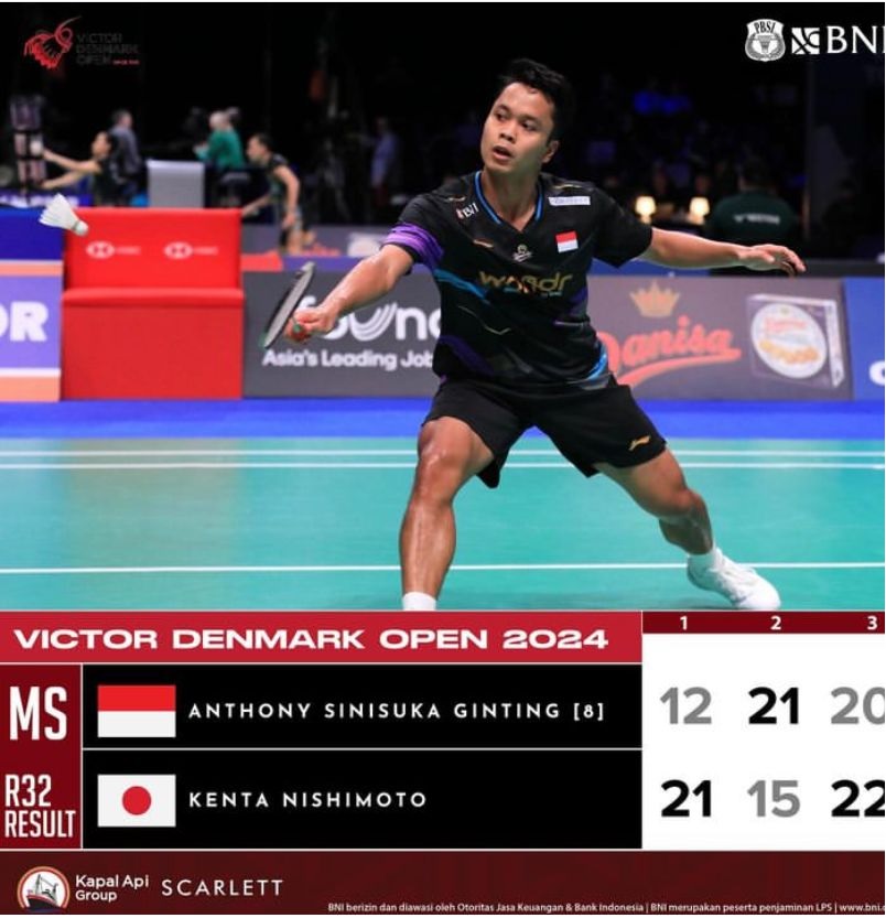  Ditekuk Kenta Nishimoto, Anthony Sinisuka Langsung Terhenti di Babak Pertama Denmark Open 2024