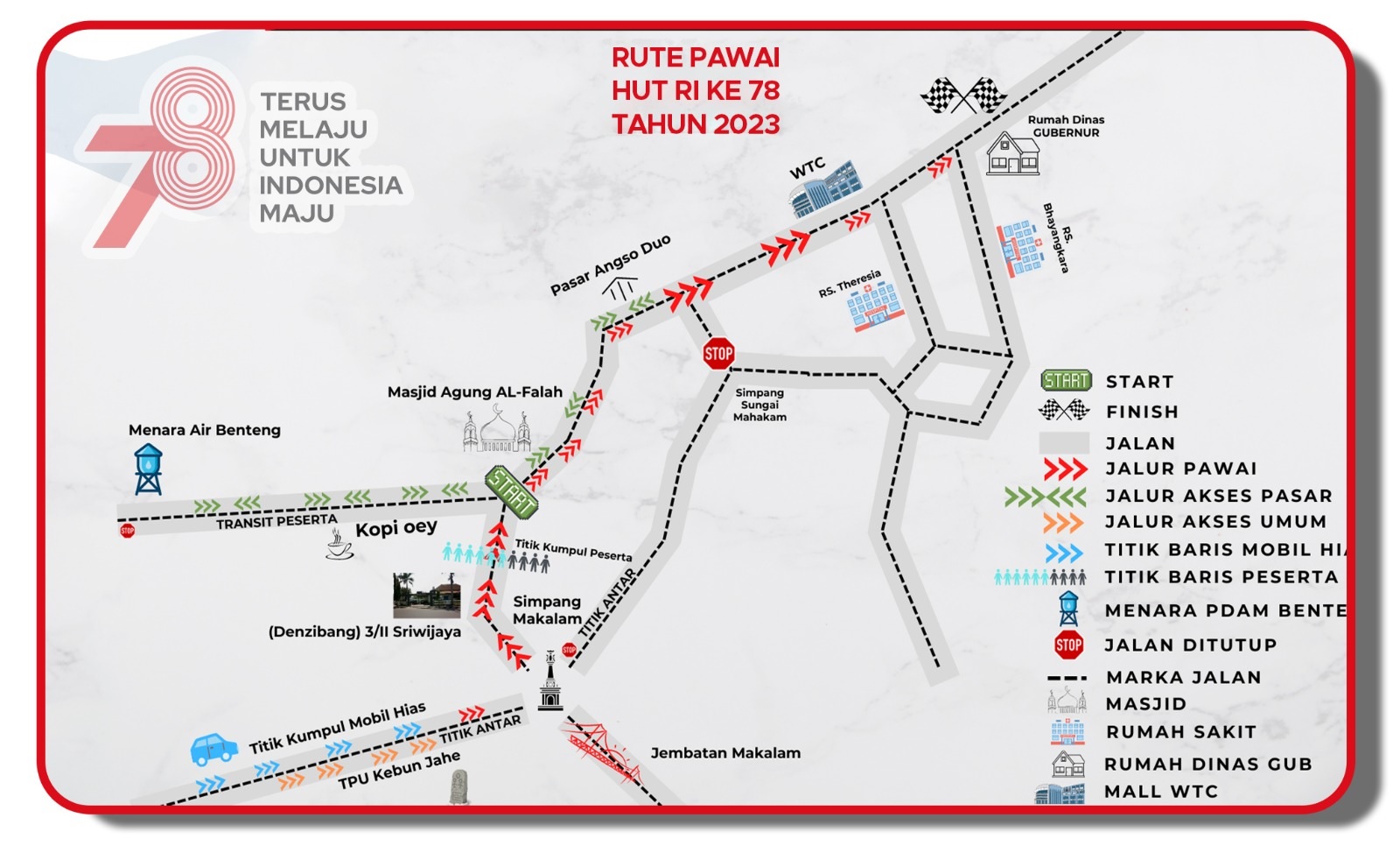 Ini Rute Pawai Pembangunan HUT RI Ke 78 Yang Diselenggarakan Pemprov Jambi Besok