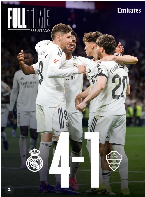 Hajar Elche 4-1, Real Madrid Kuntit Barcelona di Papan Klasemen