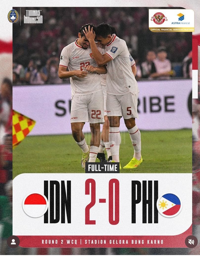 Sikat Filipina 2-0, Indonesia Lolos Babak Ketiga Kualifikasi PD 2026