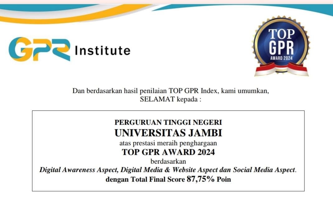 UNJA Berhasil Raih Top GPR Award 2024