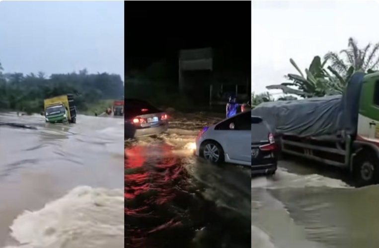 Pemudik dari Arah Jambi dan Palembang Terjebak Banjir Setinggi Anak SD