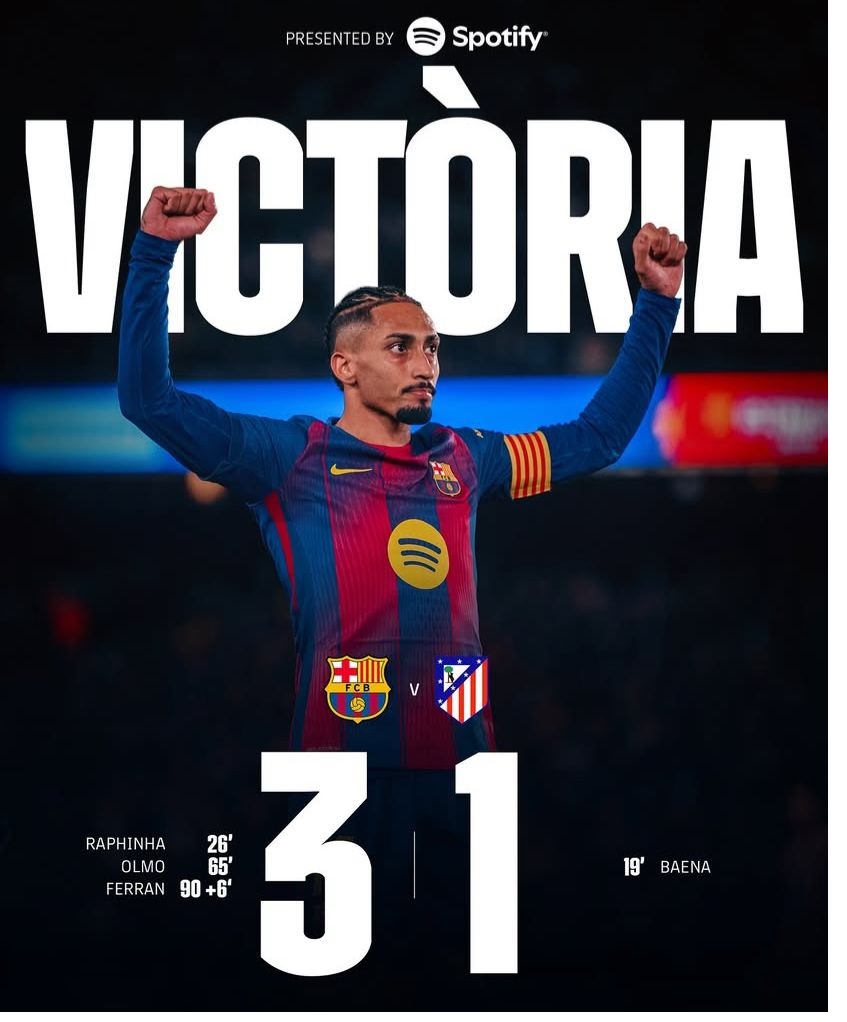 Hajar Atletico Madrid 3-1, Barcelona Kokoh di Puncak Klasemen