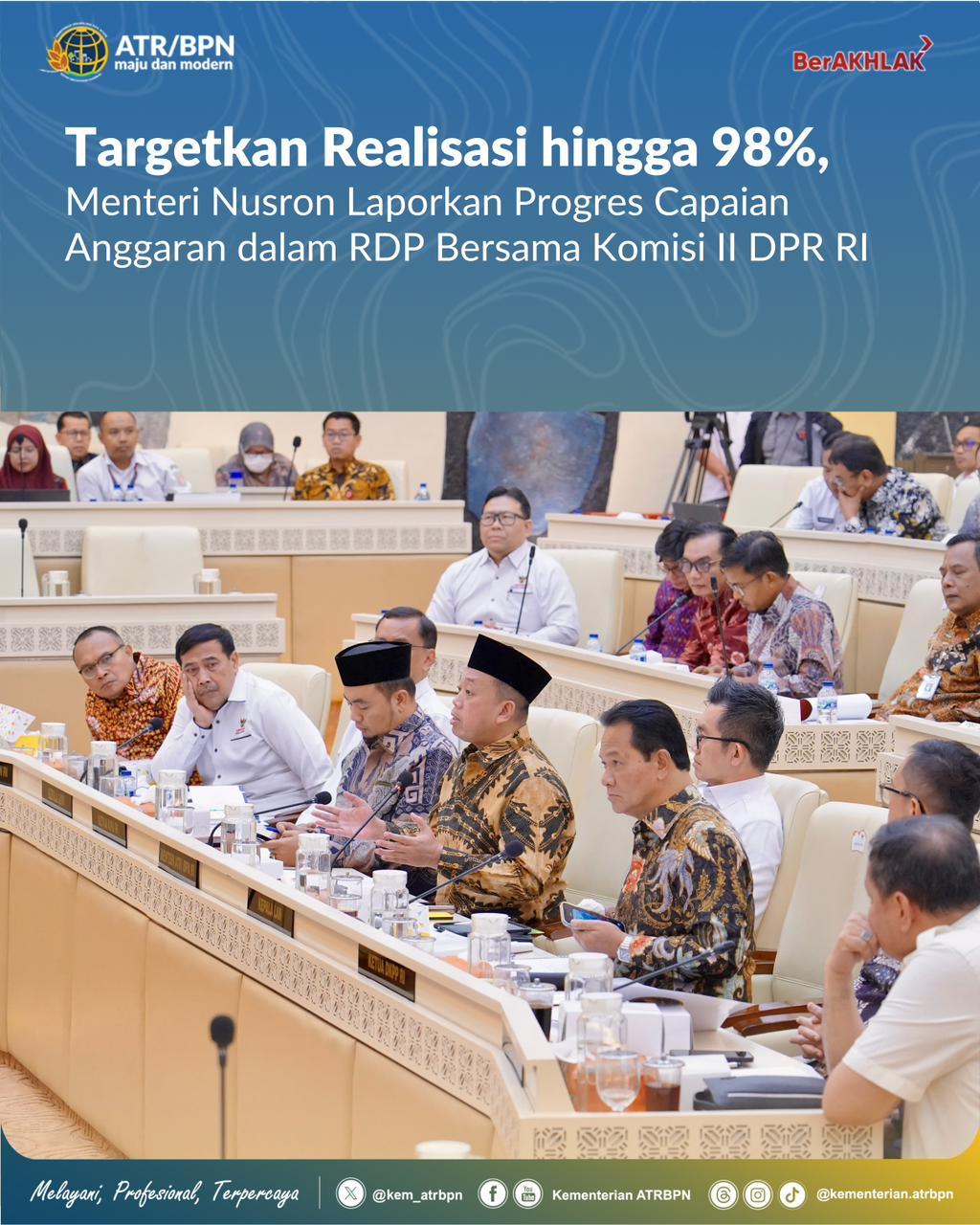 Targetkan Realisasi hingga 98%, Menteri Nusron Laporkan Progres Capaian Anggaran dalam RDP Bersama Komisi II