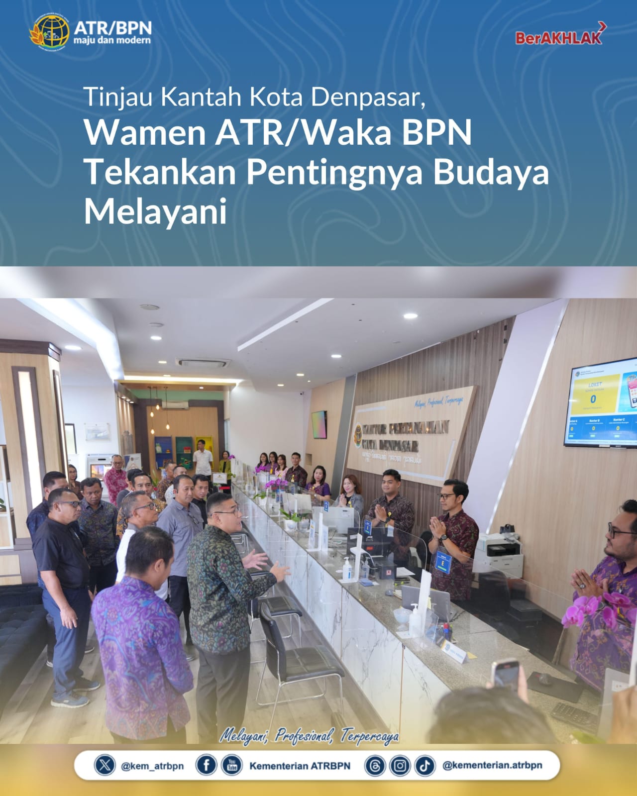Tinjau Kantah Kota Denpasar, Wamen ATR/Waka BPN Tekankan Pentingnya Budaya Melayani