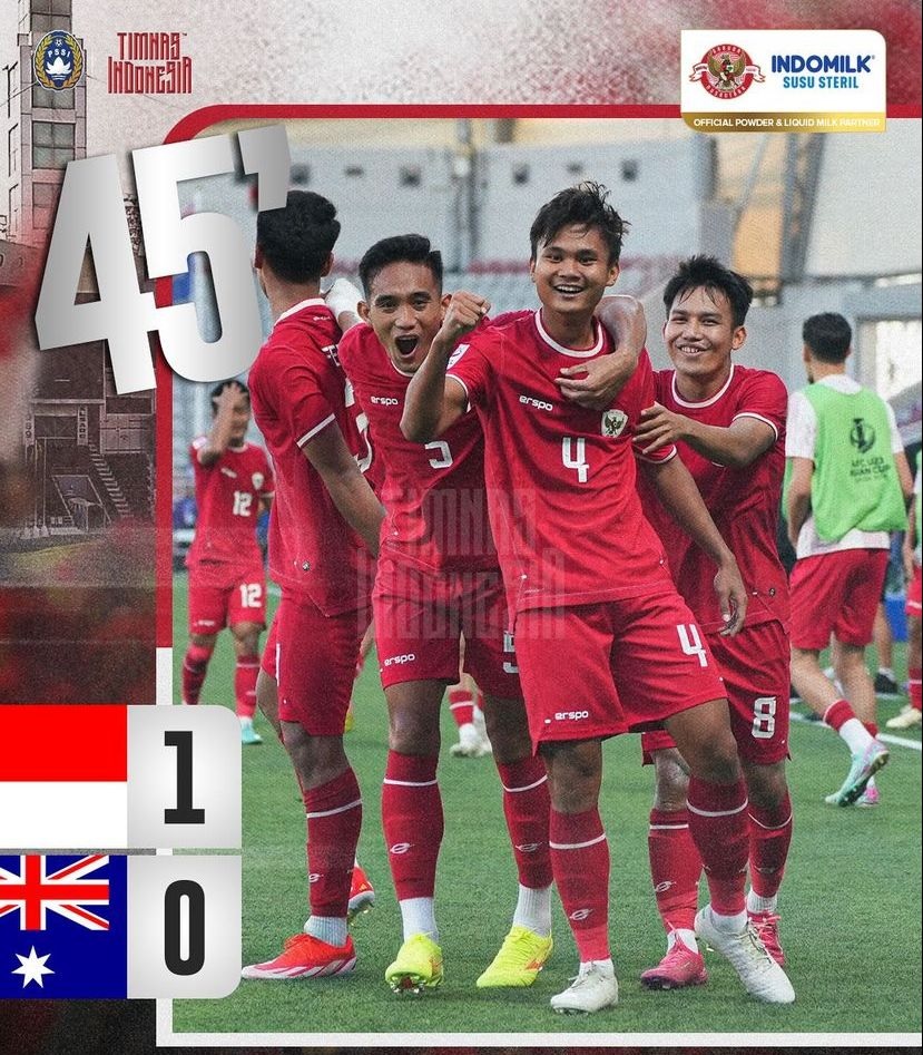 Babak Pertama Berakhir, Indonesia Ungguli Australia 1-0