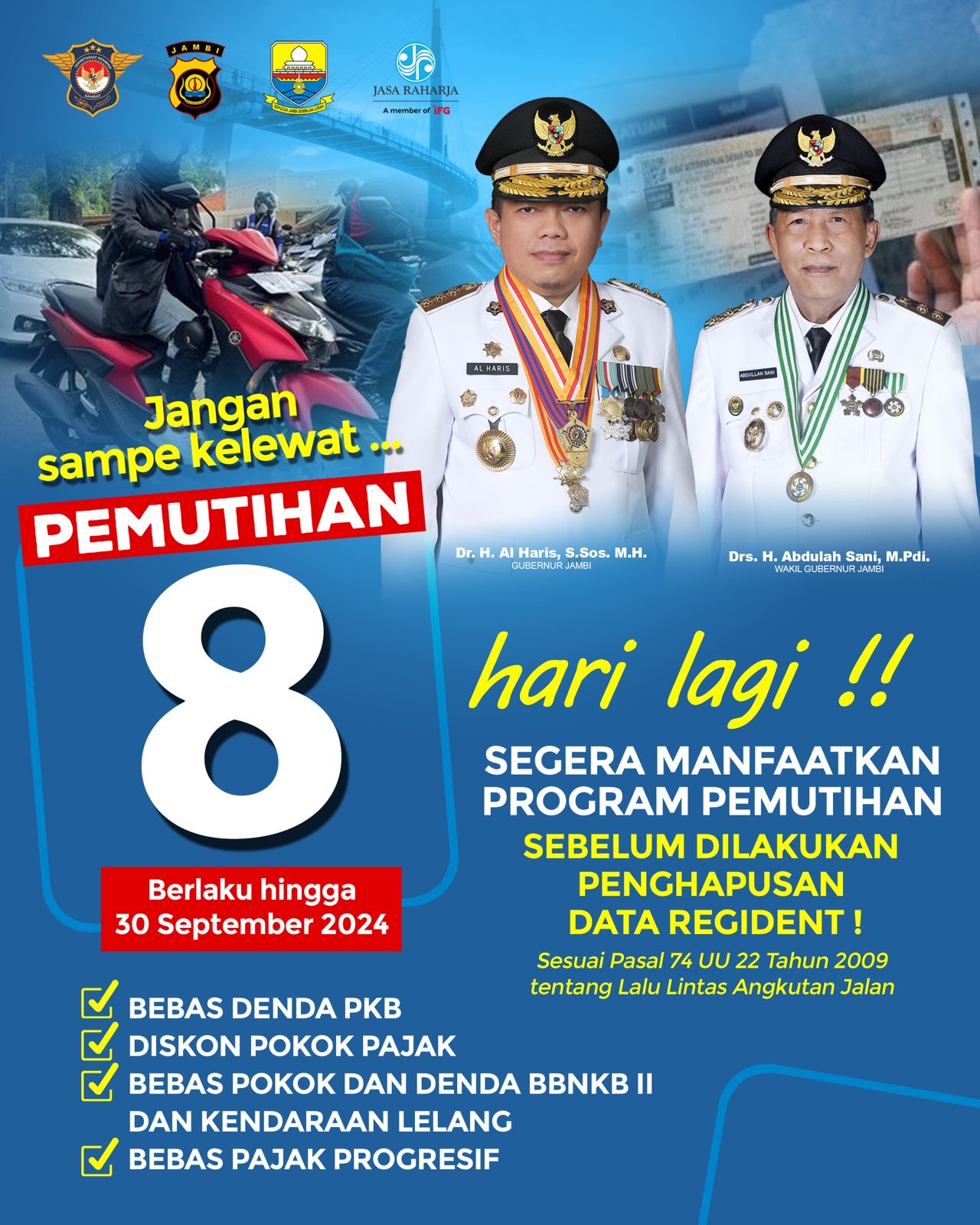 Delapan Hari Lagi Program Pemutihan Pajak Kendaraan Bermotor Berakhir