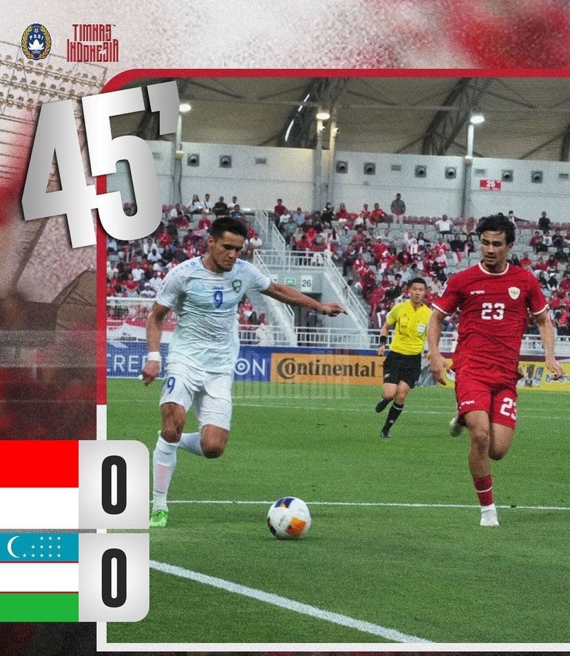 Babak Pertama Berakhir,  Indonesia v Uzbekistan 0-0