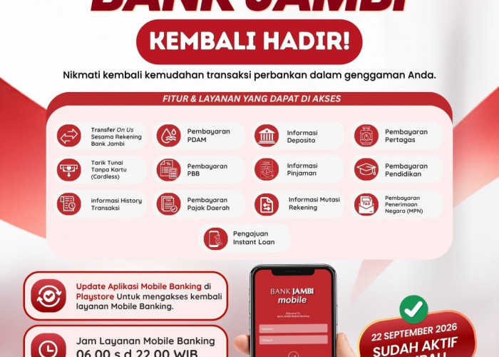 Mobile Banking Bank Jambi Kembali Aktif, Nasabah Diimbau Segera Perbarui Aplikasi 