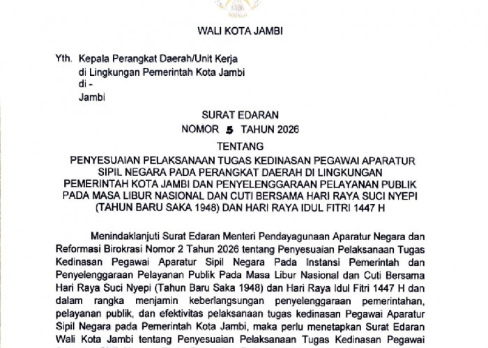 Aturan Libur Lebaran! ASN Pemkot Jambi Boleh WFH Jelang Nyepi dan Lebaran