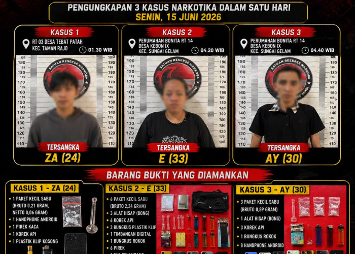 Berantas Narkoba, Polres Muaro Jambi Bekuk Tiga Tersangka Sabu dalam Semalam