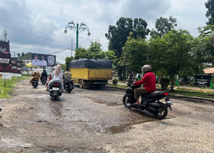 Ruas Jalan Provinsi di Pusat Perkantoran di Muara Bulian Rusak, Warga Harap ada Perbaikan