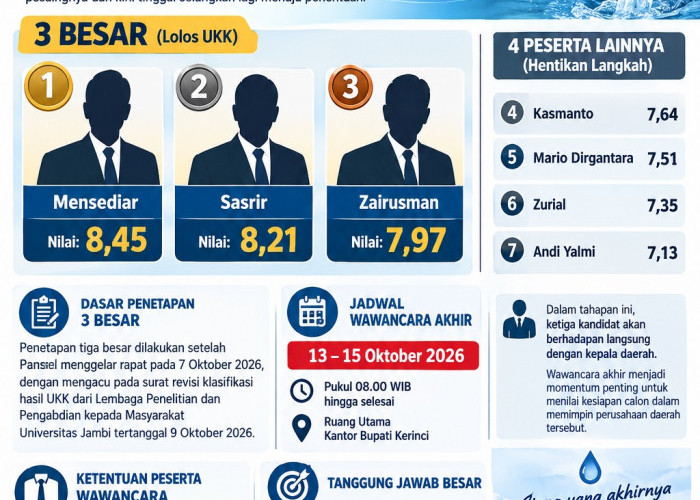 Tiga Nama Bersaing Jadi Direktur Perumda Tirta Sakti Kerinci