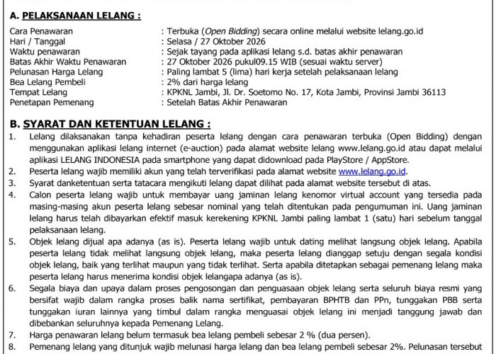 Pengumuman Kedua Lelang Eksekusi Hak Tanggungan BRI Debitur Atas Nama Nuryana
