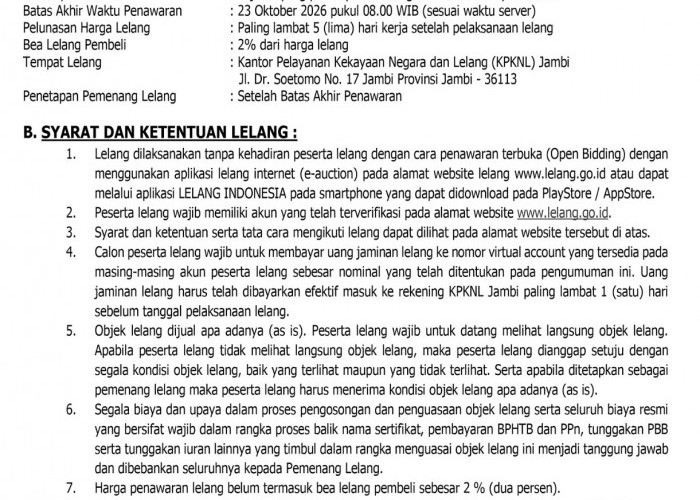 Pengumuman Lelang Ulang Eksekusi Hak Tanggungan BRI Debitur Atas Nama Syaripuddin Purba 