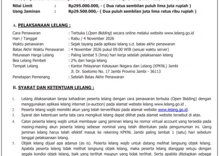  Pengumuman Kedua Lelang Eksekusi Hak Tanggungan BRI Debitur Atas Nama Muhammad Toha dan Zulisman