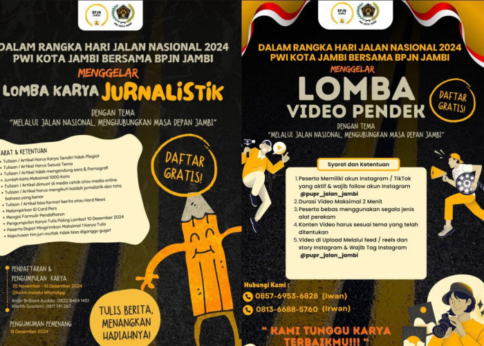 Sambut Hari Jalan Nasional 2024, PWI Kota Jambi bersama BPJN Gelar Lomba Karya Jurnalistik dan Video