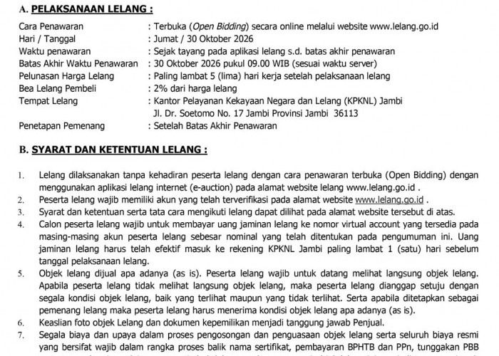 Pengumuman Lelang Ulang Lelang Eksekusi Hak Tanggungan BRI Debitur Atas Farudi